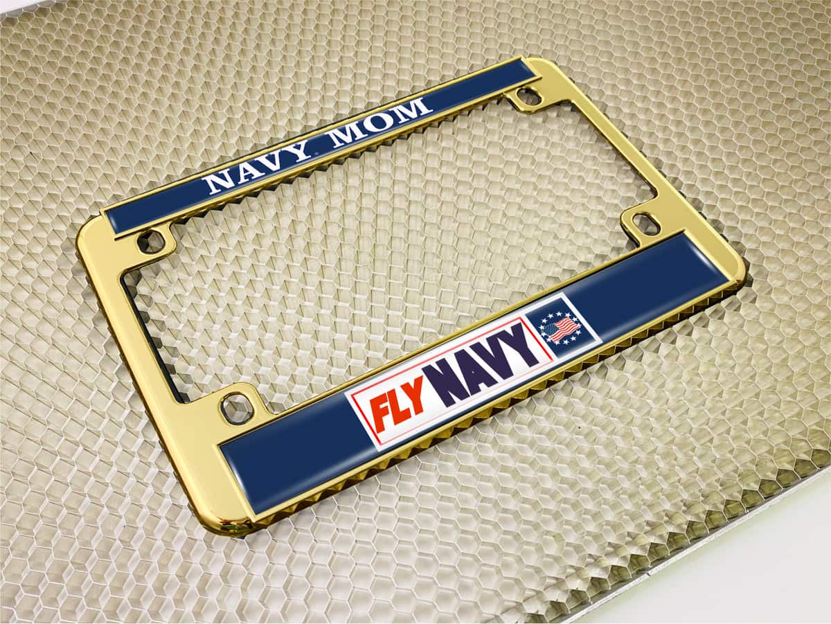 Fly Navy Mom- Motorcycle Metal License Plate Frame